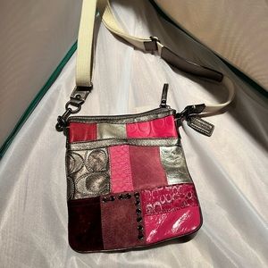 Coach Bleeker Pink Patchwork Vintage Crossbody Suede Bag
